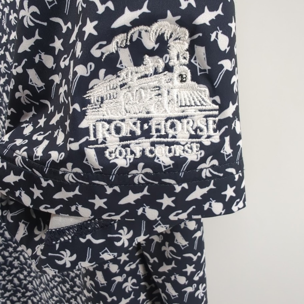 FootJoy FJ Polo Shirt Men's Large Blue Beach Print Iron Horse Golf Course AOP - Picture 2 of 11